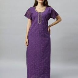 Women Micro Print Long Nightie-44