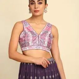 Women Floral Print Back-Open Blouse-picture-53