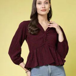 Women Checked Relaxed Fit Peplum Top-image-71