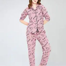 Women Typographic Print Shirt & Pyjamas Set-picture-8