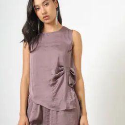 Women Round-Neck Top with Elasticated Waist Seam-picture-42