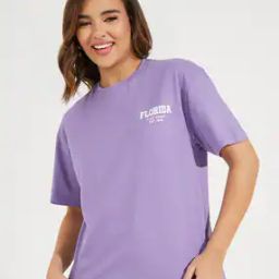 Women Typographic Print Crew-Neck T-Shirt-image-3