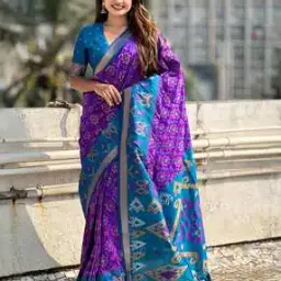 Ikat Print Patola Saree With Contrast Border-image-27