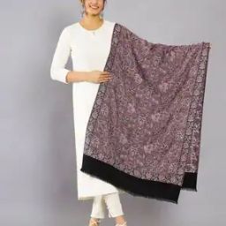Women Leaf Woven Stole with Fringed Hem-image-10