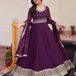 Women Embroidery Semi-stitched Anarkali Dress Material-image-20