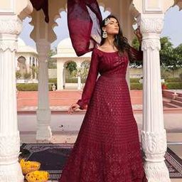 Women Embroidery Semi-stitched Anarkali Dress Material-image-19