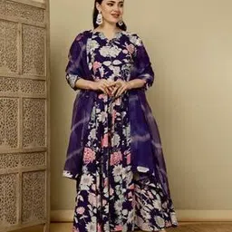 Women Floral Print Flared Kurta with Dupatta-image-66