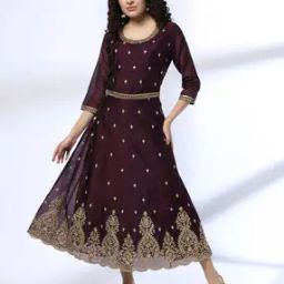 Women Embroidered A-Line Dress with Belt-image-39