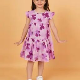 Girls Floral Print Tiered Dress with Short Sleeves-image-82