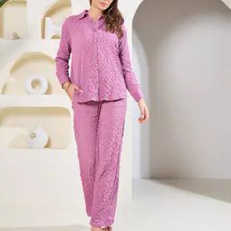 Women Oversized Textured Button Front Shirt & Pants Co-Ord-picture-0