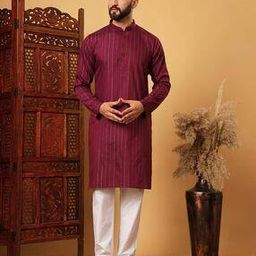 Men Regular Fit Stripes Long Kurta-image-52