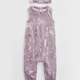 Girls Sequin Sleeveless Romper with Hairband-image-41