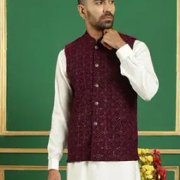 Men Embroidered Regular Fit Nehru Jacket-picture-39
