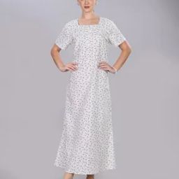  Women Cotton Printed Short Sleeves Nightgown-image-2