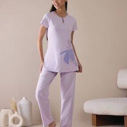 Women Graphic Print Round-Neck T-Shirt & Pyjamas Set-35