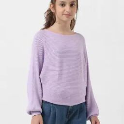 Girls Ribbed Relaxed Fit Round-Neck Sweater-picture-45