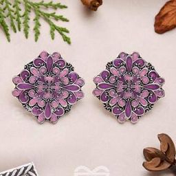 Women The Floral Fantasy Oxidised Stud Earrings-53