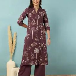 Women Tropical Print Straight Kurta Set-image-98