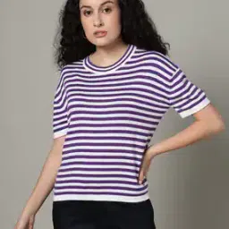 spykar Women Striped Loose Fit Crew-Neck Pullover-picture-7
