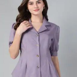 Women Cuban Collar Shirt with Short Sleeves-image-36
