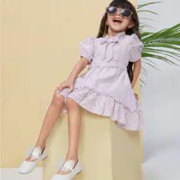 Girls Floral Embroidered A-Line Dress with Belt-image-98