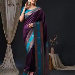Women Floral Woven Banarasi Saree with Contrast Border-image-25