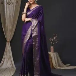 Women Floral Woven Banarasi Saree with Contrast Border-picture-43