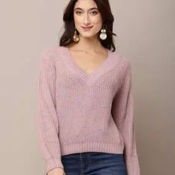 Women Knitted V-Neck Pullover-image-29