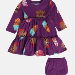 Girls Printed Cotton Tiered Dress & Shorts Set-image-46