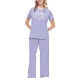 Women Typographic Print T-Shirt & Pyjamas Set-image-84