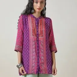 Women Floral Printed A-Line Tunic with Mandarin Collar-image-1