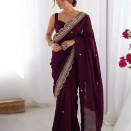 Women Sequins Work Embellished Saree     -picture-52