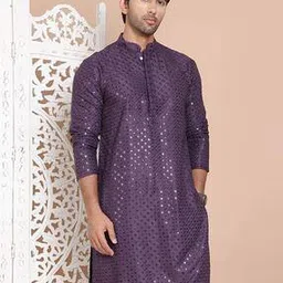 Men Embroidered Regular Fit Long Kurta-image-80
