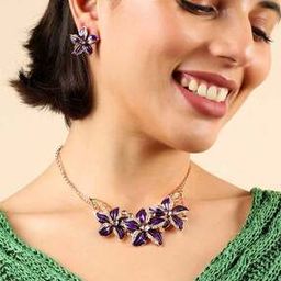 sohi Gold-Plated Stone-Studded Necklace & Earrings Set-picture-0
