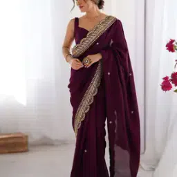Embellished Design Sequins Vichitra Silk Saree -image-12