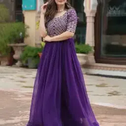 Women Embroidered Anarkali Gown Dress-image-3