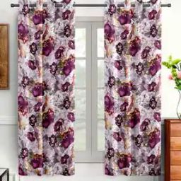 Set of 2 Floral Print Eyelet Window Curtains-2