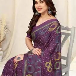 Geometric Print Saree with Contrast Border-picture-3
