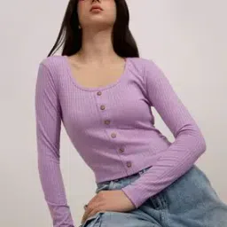 Women Ribbed Regular Fit Button-Down Top-image-73