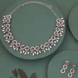 Women Oxidised Stone-Studded Necklace & Earrings Set-image-48
