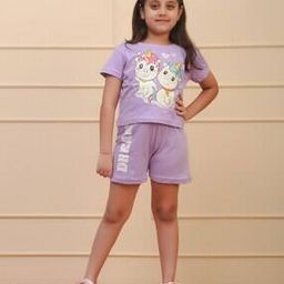 Unicorn Print Shorts with Top-image-22