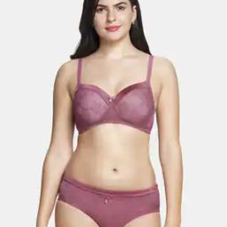 Lightly-Padded Non-Wired Full Coverage Satin Touch Lace Bra - BRA87901-picture-17
