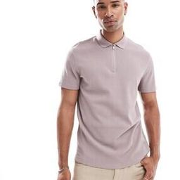 asos design Waffle Polo T-Shirt with Zip-picture-6