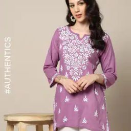 Women Hand Embroidered Lucknowi Chikankari Kurta-image-77