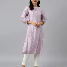 Embroidered Straight Kurta with Puff Sleeves-3