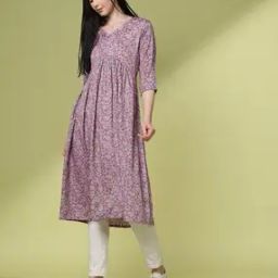 Women Floral Print V-Neck Flared Kurta-42