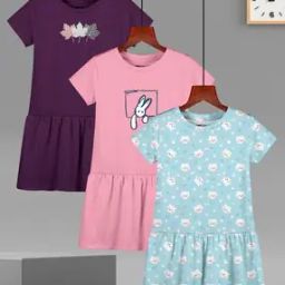  Girls Pack of 3 Graphic A-Line Dress-image-6
