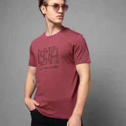 Men Slim Fit Round-Neck T-Shirt with Tonal Pigment Print-image-26