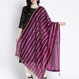 Striped Dupatta with Mirror Accent-image-40