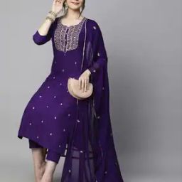 Women Embroidered Straight Kurta Suit Set-14